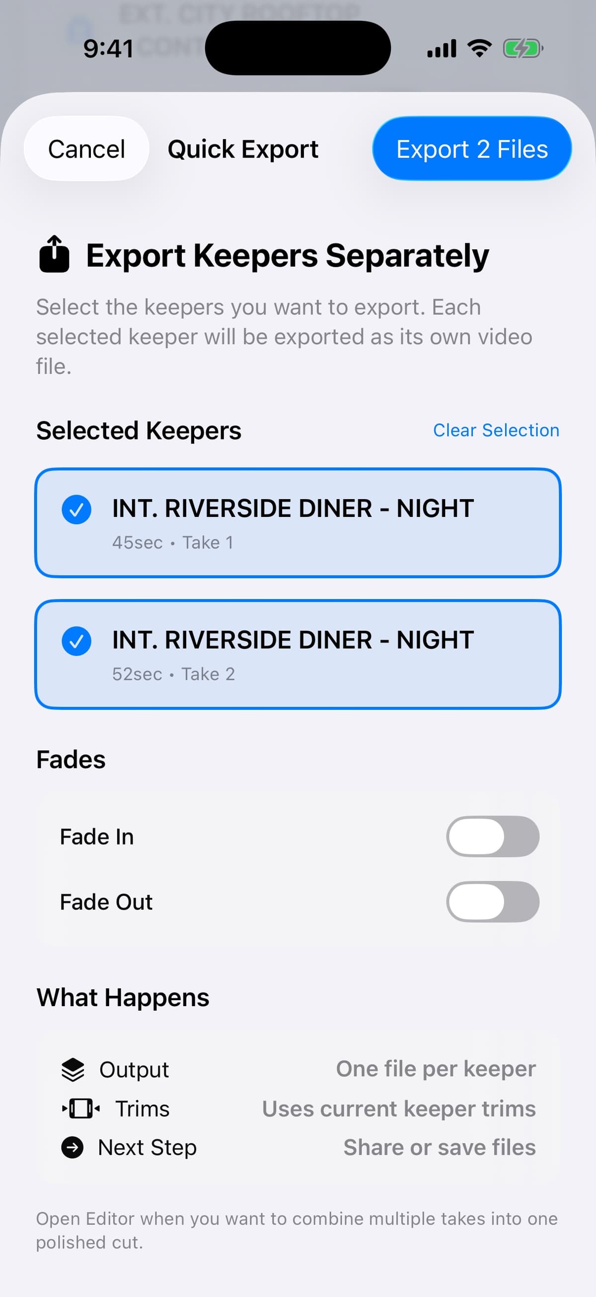Export each take as its own file